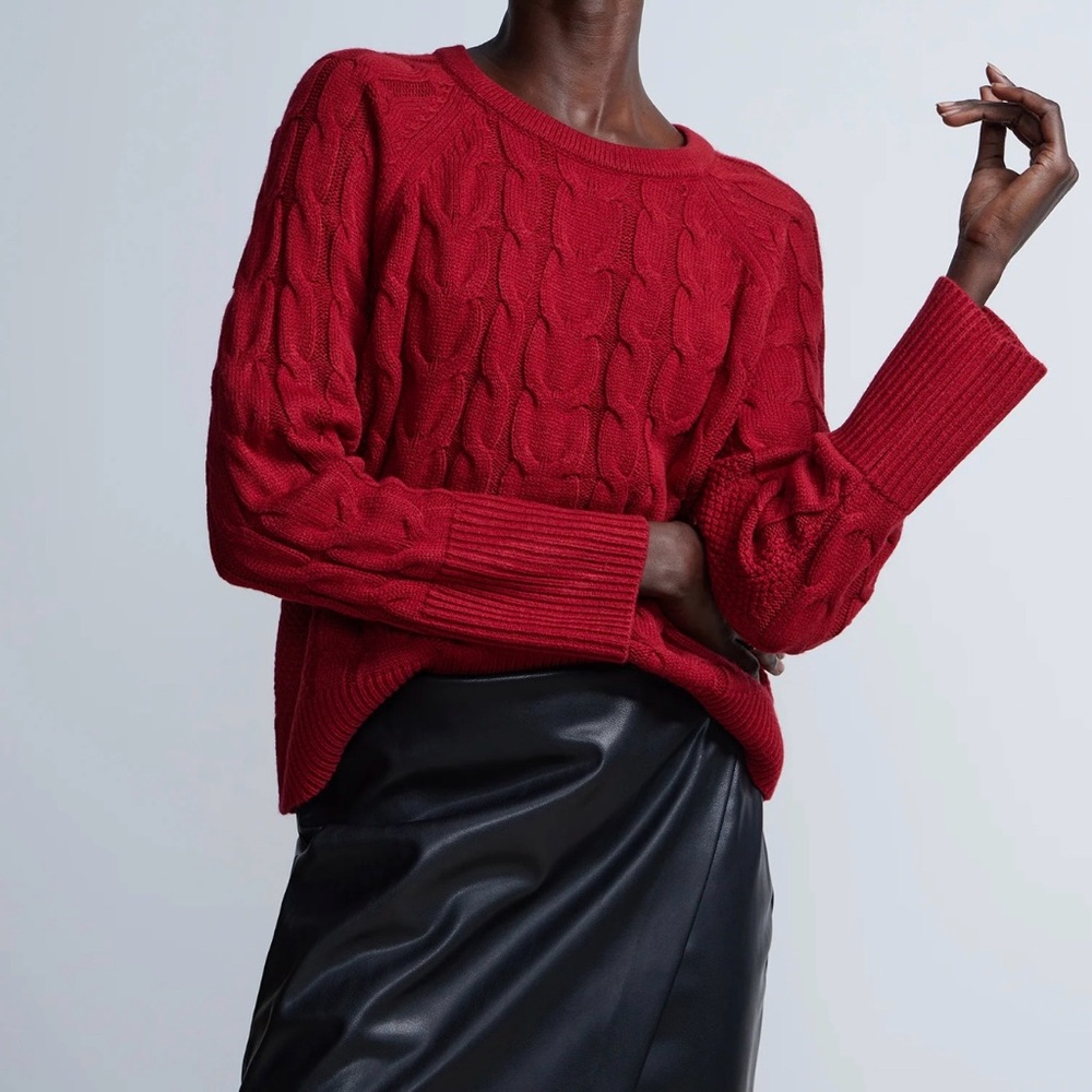 New, with tags. Loose fit. Beautiful dark red color.